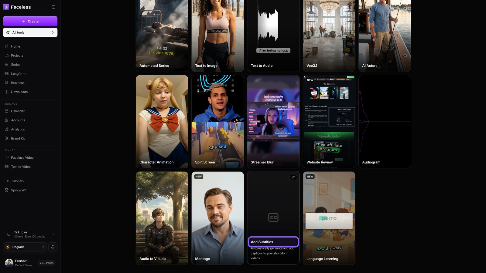 Subtitles card