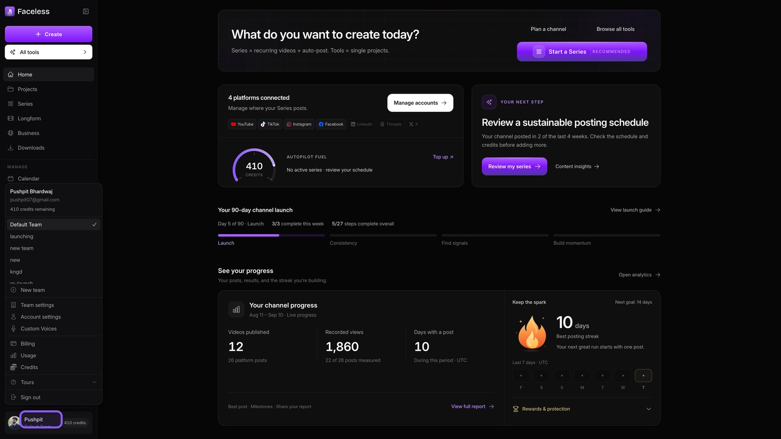 Open account menu