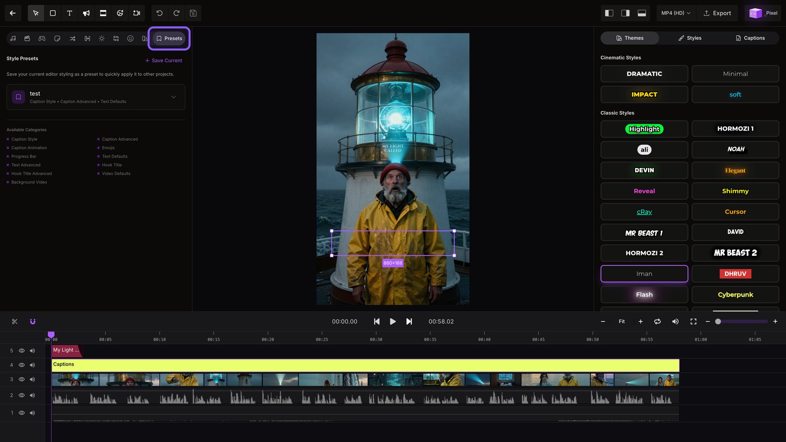 Presets panel