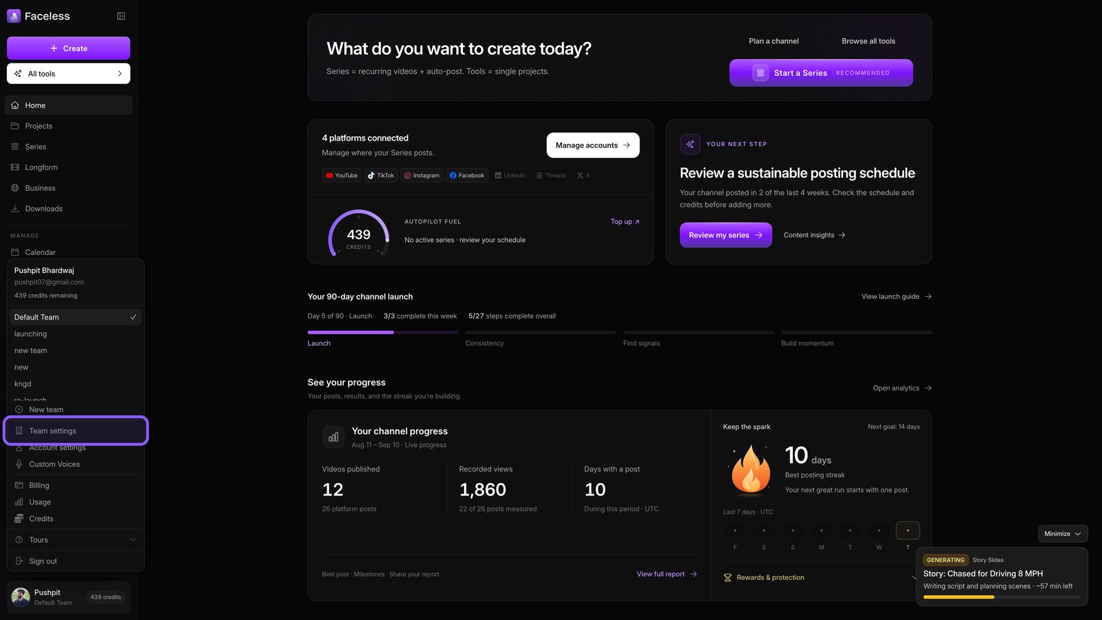 Open team settings